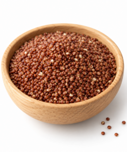 quinoa rood in een houten schaaltje, representatieve AI-illustratie